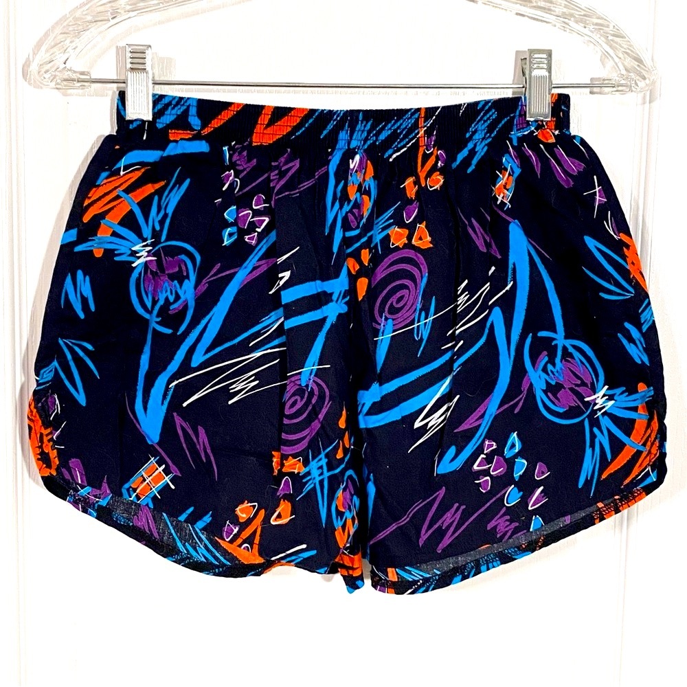 90s Perfection Neon Swim Shorts Board Shorts USA MADE Vintage Black Large